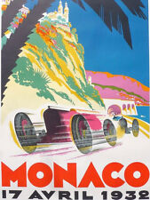 VINTAGE 1932 MONACO GRAND PRIX AUTO RACING POSTER PRINT 54x36 BIG 9MIL PAPER picture