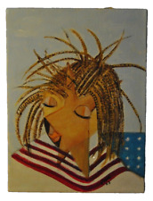 Whimsical Original Cubism Art of PATRIOTIC Woman Acrylic on Board  11