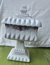 VTG WESTMORELAND Milk Glass Wedding Cake Box Handpainted Pedestal Candy Dish Lid picture
