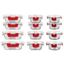 24-Piece Glass Food Storage Set with Locking Hinge Red Lids - Superior Quality picture