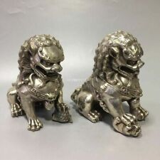 6'' tibetan copper silver plating carved exorcise evil spirits pair foo dog lion picture