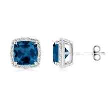 ANGARA 7mm Natural London Blue Topaz Halo Stud Earrings in Silver for Women picture