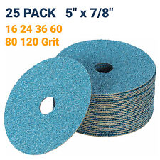 25 Pack 5 inch Zirconia Resin Fiber Disc 60 80 120 Grit Sanding Grinding Discs picture