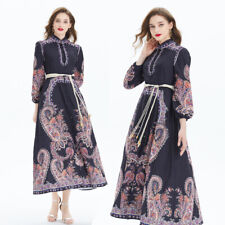 Vintage Floral Print Mock Neck Bow Loops Long Sleeve Women Casual Party Dresses picture