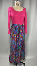 Vintage Dress MEDIUM LARGE pink neon psychedelic floral 60s 70s maxi long picture