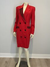 Louis Féraud 1980s Red Wool Crepe Double-Breasted Coat Dress Us6 Red Valentines picture