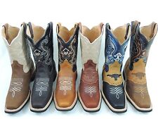 MEN'S RODEO COWBOY BOOTS GENUINE LEATHER WESTERN SQUARE TOE BOTAS SADDLE WORK  picture