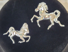2 Vintage Silver Tone Horse Brooches Large Small Running Galloping picture
