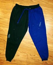 La Detresse Two Tone Distressed Sweatpants Blue & Black Joggers Sz XS NWOT picture