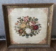 Antique 1800s 19th Century 1840 Dated Signed Cottage Rose Floral Needlepoint picture