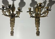 Antique pair of bronze wall sconces Louis XVI style candles outstanding large picture