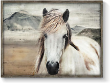 Horse Framed Picture Wall Art: Vintage Western Mountain Landscape Inspirational  picture