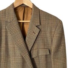 Vintage 80s Wool Blazer Mens 44 Womens XL Brown Glen Plaid Custom Blazer EUC picture
