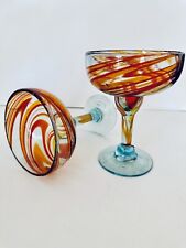 Vintage Amberina Sunset at Ocean Hand Blown Glasses Margarita Cocktail MCM Bar picture