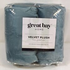 Great Bay Home EC200522 Blue Surf Polyester Bedroom Velvet Plush Full Sheet Set picture