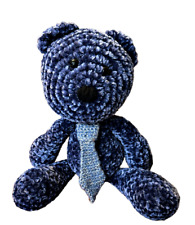 Amigurumi Hand Crochet Yarn Teddy Bear Plush in Tie Stuffed Animal 13 Inch OOAK picture