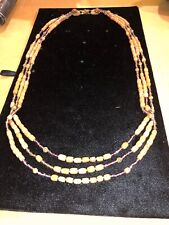 Vintage Eugene Coral Brass 3 Row Necklace 30” picture