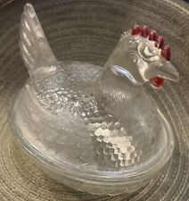 5 1/2”H Vintage Indiana Clear Covered Glass Chicken/Nest Butter Dish 6 1/4”L 5”W picture