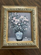 Very Pretty Print Picture Vase With Pink Violet Flowers Beautifully Framed picture
