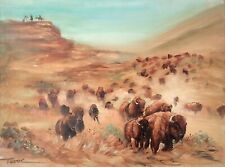 Oil Painting - Indian Scouts Track Buffalo - Canvas on a wooden stretcher 24x18 picture