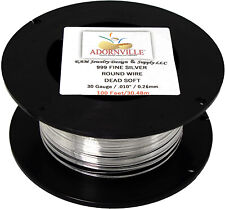 Adornville® 100 Feet 999 Fine Silver ROUND 30 Gauge Wire Dead Soft USA Made picture