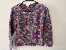 Vtg TALBOTS Women's S Petite Multicolor Striped Sequined Knit Cardigan Sweater picture