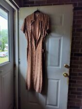 Robbie Bee 100% Silk Brown Print Collared Button Down Long Maxi Dress Size 14 picture