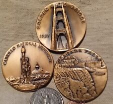 Maco Bronze Niagara Fallls, Golden Gate Bridge, & Cabrillo Natl. Monument Medals picture