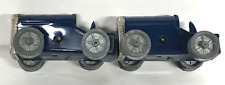VINTAGE PAIR TRI-ANG BLUE TIN WORKING WIND UP LITTLE TRACTOR FROM ENGLAND picture