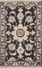 Vintage Floral Navy Blue Nain Accent Rug 2'x3' Wool Hand-knotted Foyer Carpet picture