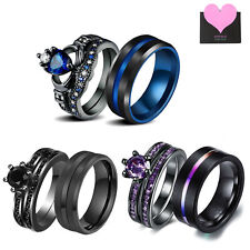 2pcs His&Hers Couple Rings Heart CZ Matching Promise Wedding Engagement Band Set picture