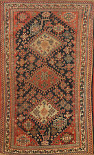 Pre-1900 Navy blue Wool Hand-made Antique Yalameh Vegetable Dye Rug 3x5 Carpet picture