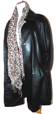 LNR By La Nouvelle Renaissance Black Leather Womens Vintage Coat Leopard scarf~L picture
