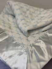 Vintage 60's Quiltex Blue Baby Blanket Blue Embroidered 36” X 50” Satin Trim picture