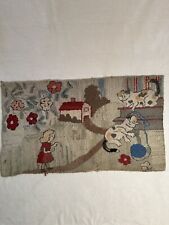 EARLY 1900S HOOKED RUG WITH CATS 21 X 36. WONDERFUL COLORS picture