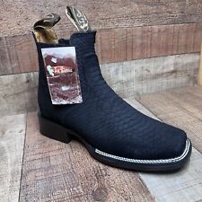 Men's Western Cowboy Square Toe Black Ankle Boot from Python Printed Botin 715 picture