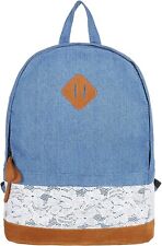 Wholesale Blue Denim Backpack w/ Lace Overlay, Set of 20 14-Inch Bulk School Bag picture