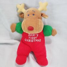 Vintage JC Penney Terrycloth Moose Baby's First Christmas Rattle Plush Toy 9