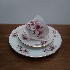 Vintage Crown Staffordshire Pink Floral Trio Teacup, Saucer & Plate picture