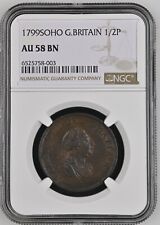 GREAT BRITAIN George III Copper SOHO 1/2 Penny 1799  Km-647  NGC AU58 PQ picture