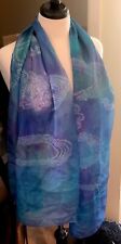 NWOT Rare Tie Dye Blue Purple Hand Knotted Long Silk Scarf picture