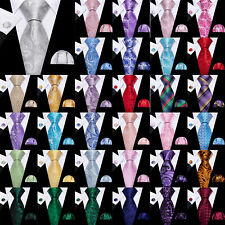 Barry Wang Mens Paisley Floral Striped Tie Silk Necktie Hanky Cufflinks Set Wedd picture