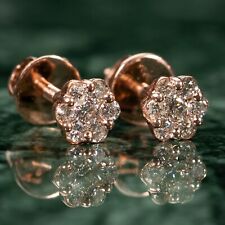 Solid 10k Rose Gold Small Unisex 0.38Ct Natural Diamond Stud Cluster Earrings picture