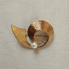 VTG 750 18K Gold Brooch Pearl Modern Abstract Spiral Europe 1960s 5.8 g  picture