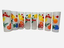 Vintage Federal Frosted Glass Tom Collins Tumblers Summer Fruit Design Lot of 8 picture