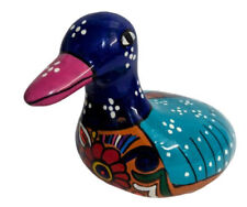 Vintage Terra Cotta Multi Colored Hand Painted Glazed Duck Figurine picture