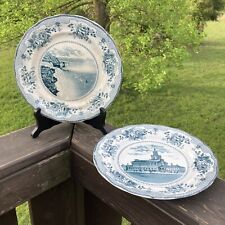 2 Antique Buffalo Pottery Green Transferware Plates Niagara Falls & Independence picture