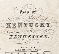 1832 Kentucky Tennessee Map ORIGINAL Louisville Nashville Knoxville Lexington picture