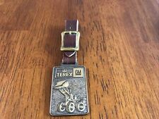 Vtg Brass Watch Fob TEREX GM Front Loader Heavy Equipment W/ Leather Strap picture