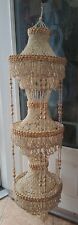 VTG 70'S  BEAUTIFUL LG HAND-CRAFTED 3-TIER SEASHELL MACRAME CHANDELIER 52” X 14